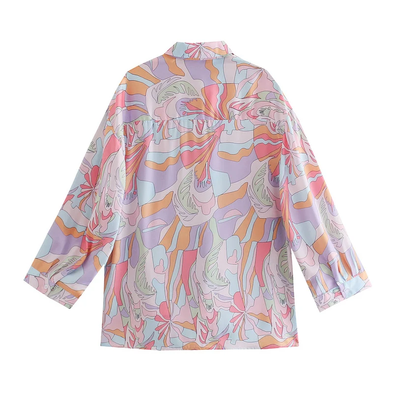 Damen Oversize-Hemdbluse mit abstraktem Allover-Print, leichtes Chiffon-Top, langärmelig Nord Taschen