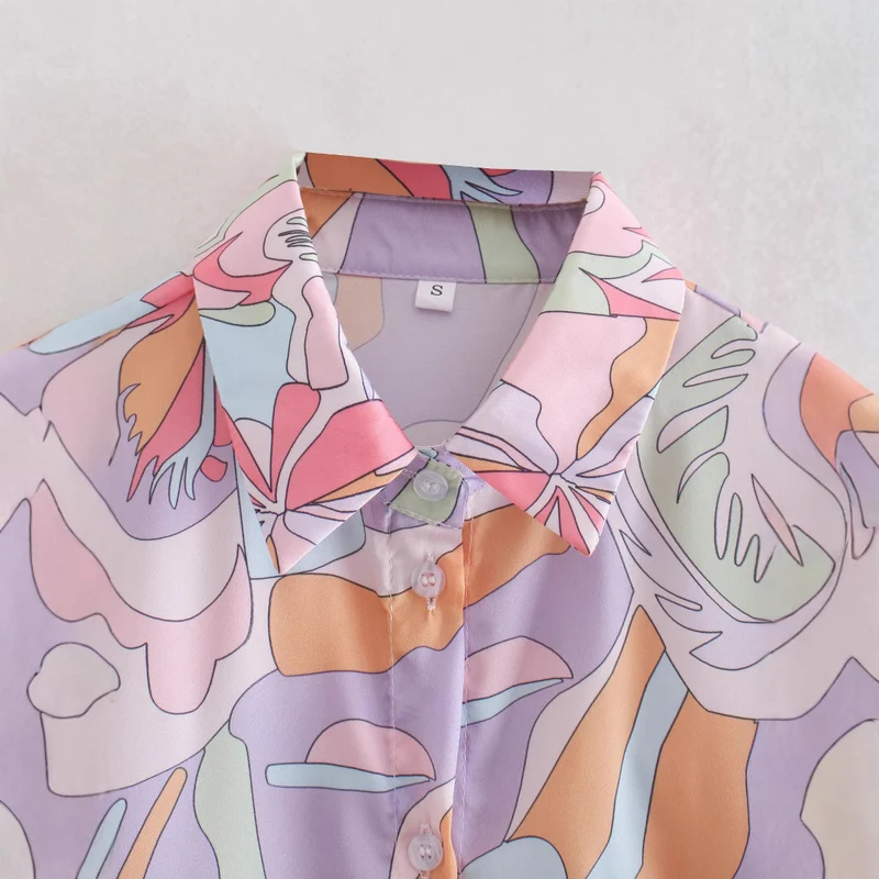 Damen Oversize-Hemdbluse mit abstraktem Allover-Print, leichtes Chiffon-Top, langärmelig Nord Taschen