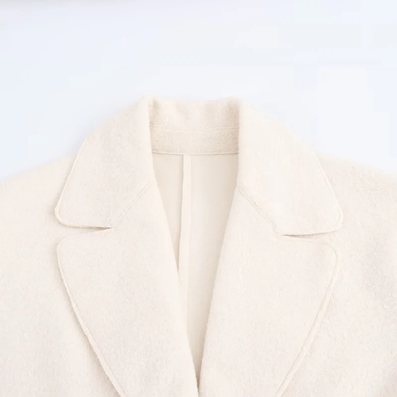 Damen Oversize Einreihiger Walkmantel mit breitem Revers und aufgesetzten Taschen Nord Taschen