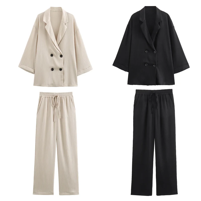 Damen Oversize Doppelreihiger Blazer mit Plissee‑Struktur und dreiviertelärmeln Nord Taschen