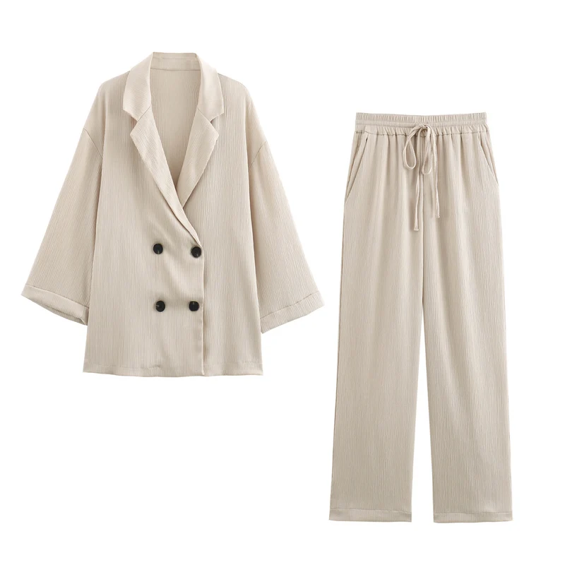Damen Oversize Doppelreihiger Blazer mit Plissee‑Struktur und dreiviertelärmeln Nord Taschen