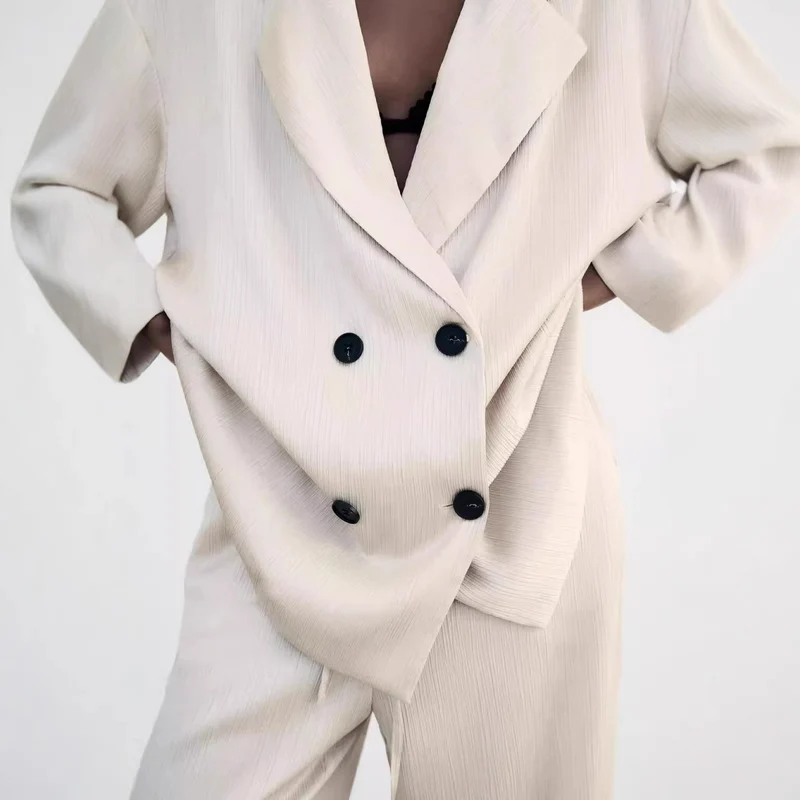 Damen Oversize Doppelreihiger Blazer mit Plissee‑Struktur und dreiviertelärmeln Nord Taschen