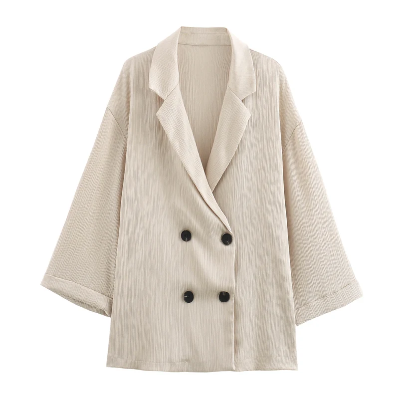 Damen Oversize Doppelreihiger Blazer mit Plissee‑Struktur und dreiviertelärmeln Nord Taschen