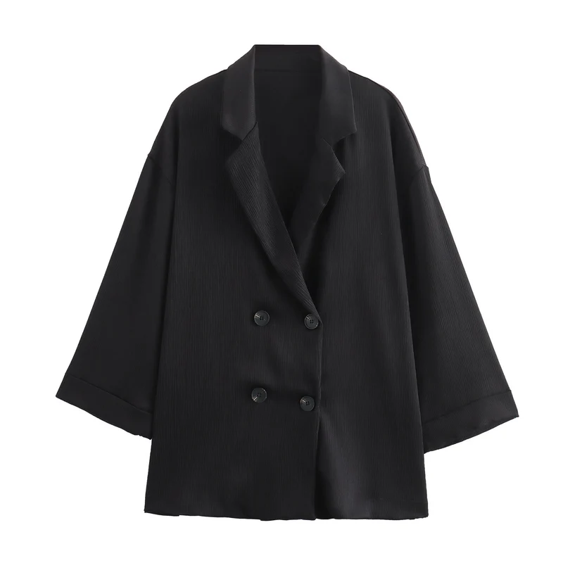 Damen Oversize Doppelreihiger Blazer mit Plissee‑Struktur und dreiviertelärmeln Nord Taschen