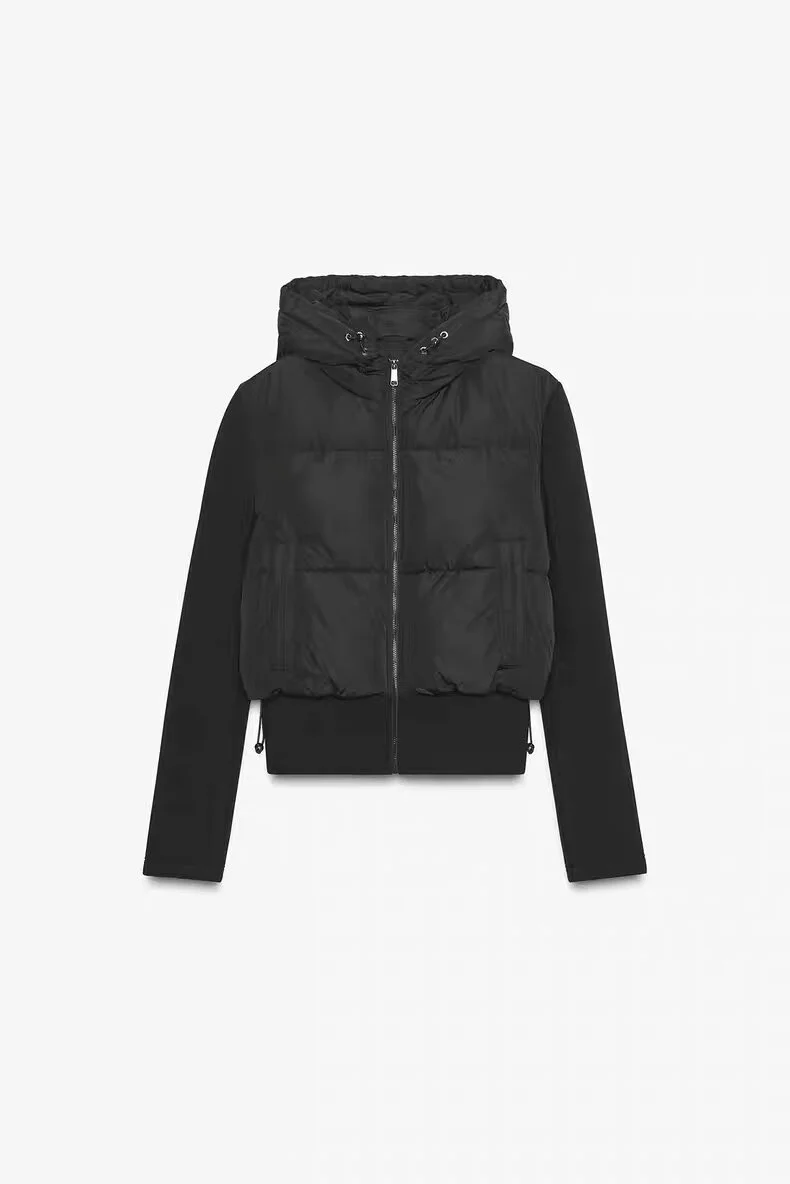 Damen Kurz geschnittene Hybrid-Steppjacke mit Kapuze, Taillenzug und elastischen Ärmeln Nord Taschen