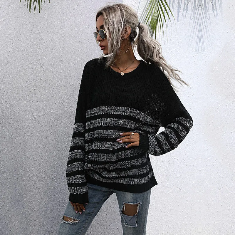 Damen Lässiger Strickpullover im Blockstreifen-Mix mit überlanger Silhouette Nord Taschen