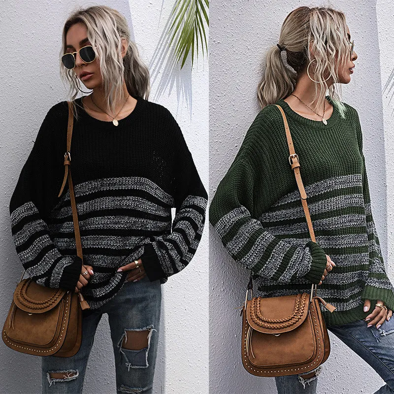 Damen Lässiger Strickpullover im Blockstreifen-Mix mit überlanger Silhouette Nord Taschen