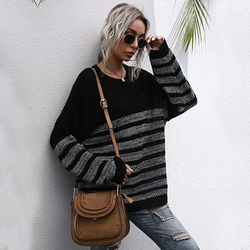Damen Lässiger Strickpullover im Blockstreifen-Mix mit überlanger Silhouette Nord Taschen