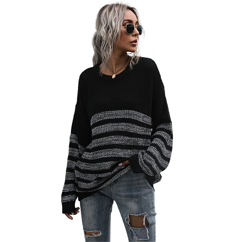 Damen Lässiger Strickpullover im Blockstreifen-Mix mit überlanger Silhouette Nord Taschen