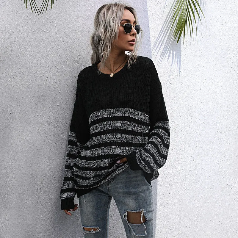 Damen Lässiger Strickpullover im Blockstreifen-Mix mit überlanger Silhouette Nord Taschen