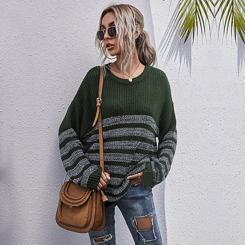 Damen Lässiger Strickpullover im Blockstreifen-Mix mit überlanger Silhouette Nord Taschen