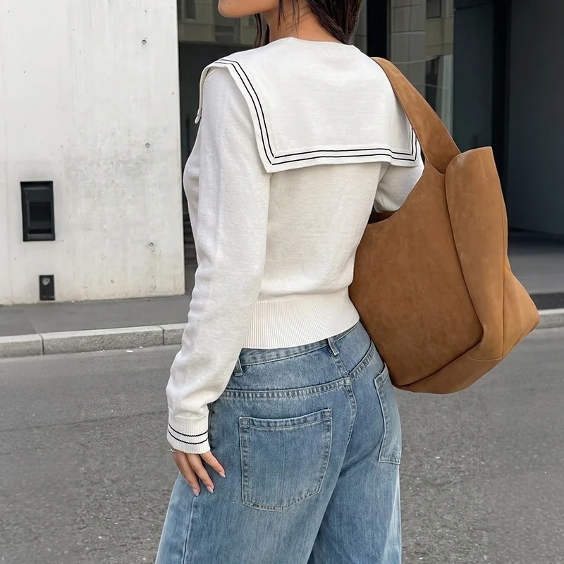 Damen Matrosenkragen-Pullover mit Schleifendetail und feinem Rippabschluss Nord Taschen