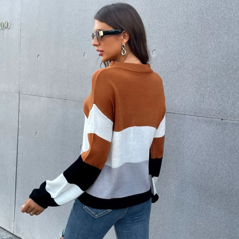 Damen Farbblock-Feinstrickpullover mit Rundhals und legerer Passform Nord Taschen