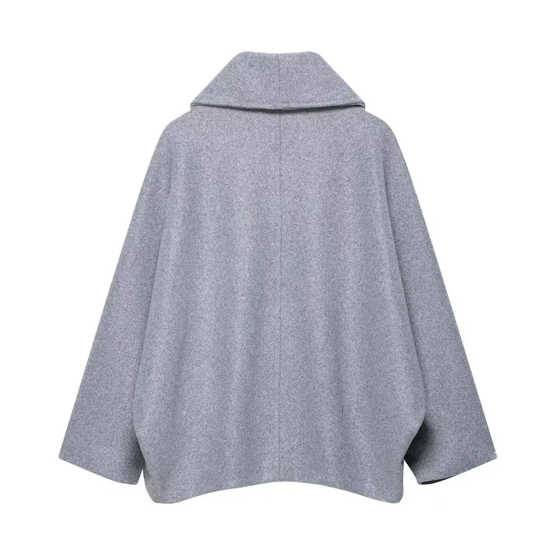 Damen Boxy-Wollmix-Cape-Mantel mit weitem Schalkragen und doppelter Knopfleiste Nord Taschen