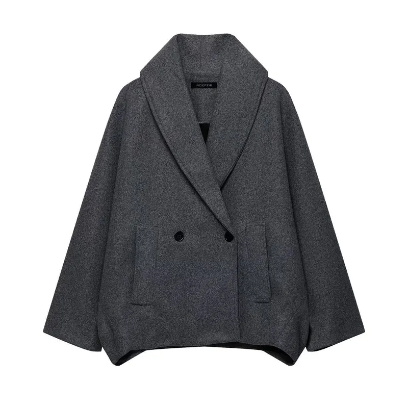 Damen Boxy-Wollmix-Cape-Mantel mit weitem Schalkragen und doppelter Knopfleiste Nord Taschen