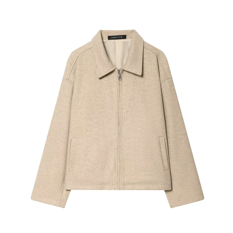 Damen Boxy Wollmix-Blousonjacke mit Reißverschluss und Hemdkragen Nord Taschen