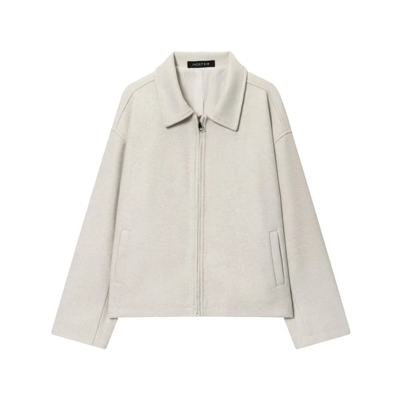 Damen Boxy Wollmix-Blousonjacke mit Reißverschluss und Hemdkragen Nord Taschen
