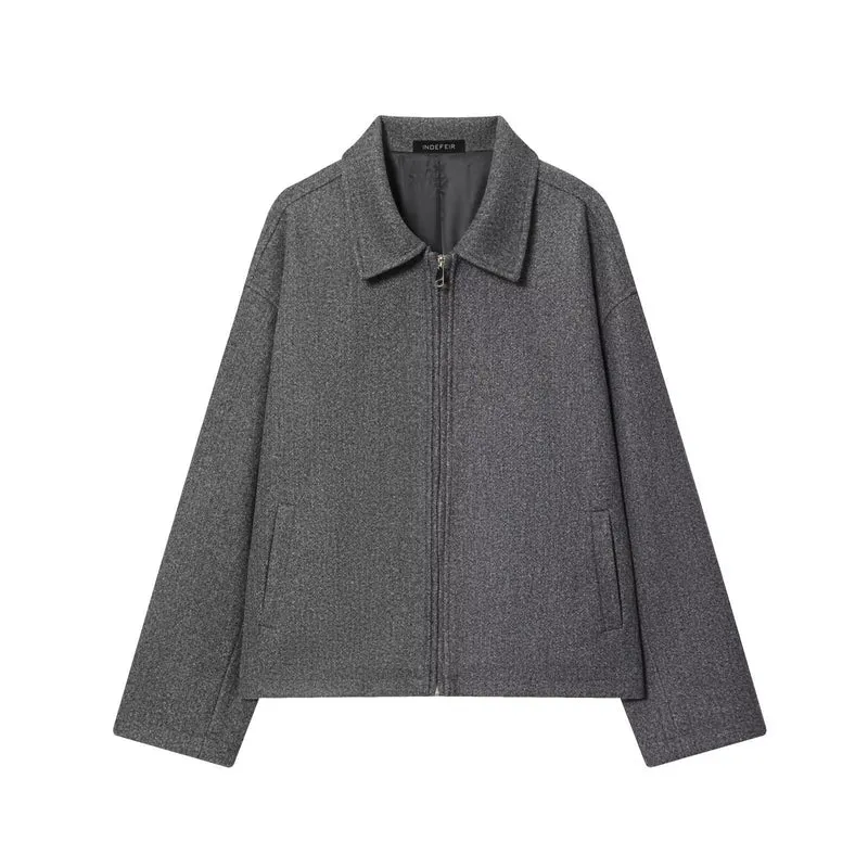 Damen Boxy Wollmix-Blousonjacke mit Reißverschluss und Hemdkragen Nord Taschen