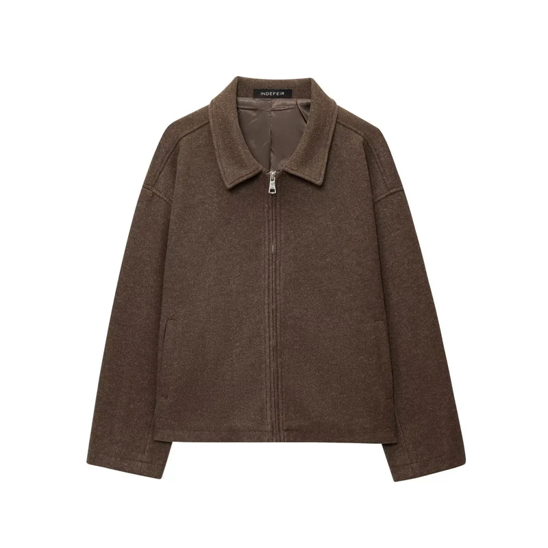 Damen Boxy Wollmix-Blousonjacke mit Reißverschluss und Hemdkragen Nord Taschen