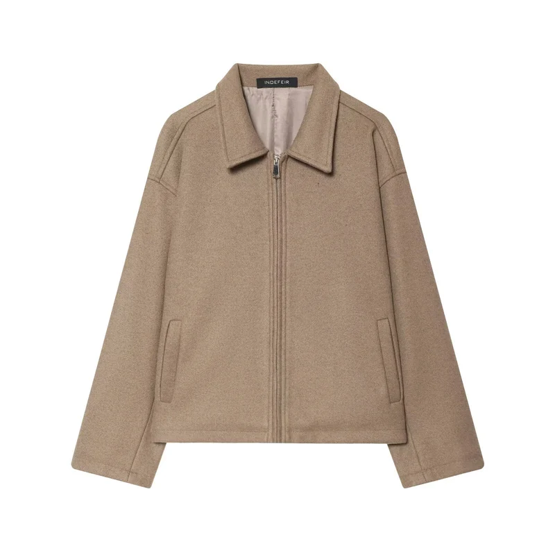Damen Boxy Wollmix-Blousonjacke mit Reißverschluss und Hemdkragen Nord Taschen