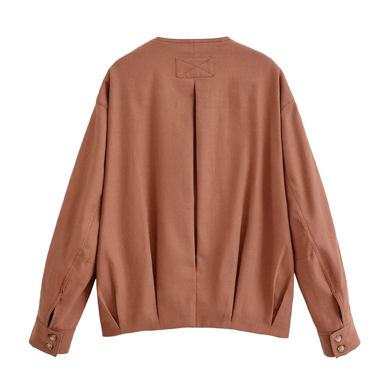 Damen Boxy-Übergangsjacke mit Rundhalsausschnitt, dekorativen Steppnähten und sichtbarer Knopfleiste Nord Taschen