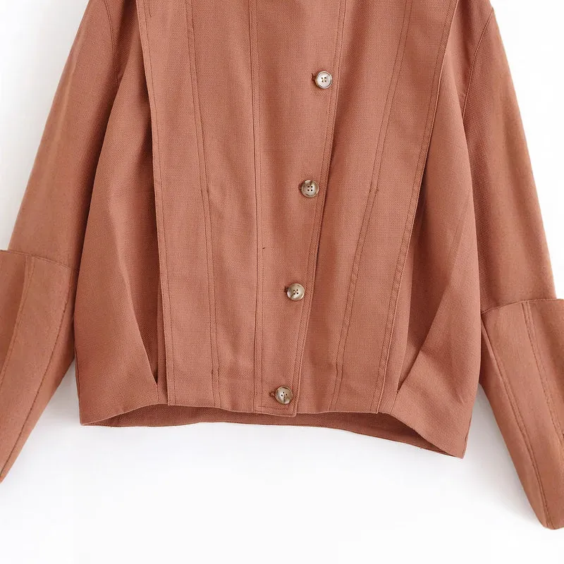 Damen Boxy-Übergangsjacke mit Rundhalsausschnitt, dekorativen Steppnähten und sichtbarer Knopfleiste Nord Taschen