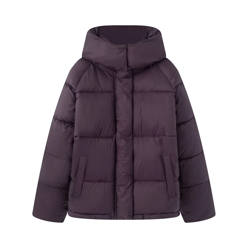 Damen Boxy Steppjacke mit hohem Kragen, Kapuze und verdeckter Verschluss Nord Taschen