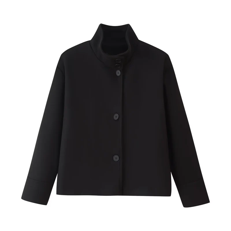 Damen Boxy-Kurzjacke mit hohem Stehkragen und verdeckter Knopfleiste Nord Taschen
