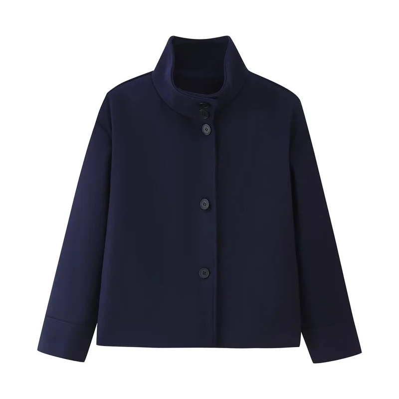 Damen Boxy-Kurzjacke mit hohem Stehkragen und verdeckter Knopfleiste Nord Taschen