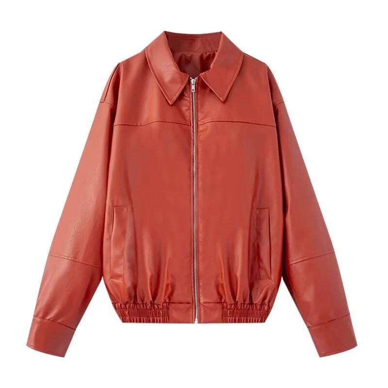 Damen Boxy Kunstleder-Blousonjacke mit Hemdkragen, Reißverschluss und elastischem Saum Nord Taschen