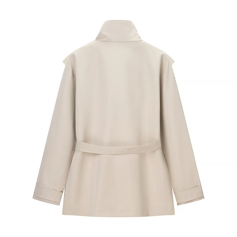 Damen Kurze Taillierte Regenjacke mit Cape‑Schulterdetail und Bindegürtel Nord Taschen