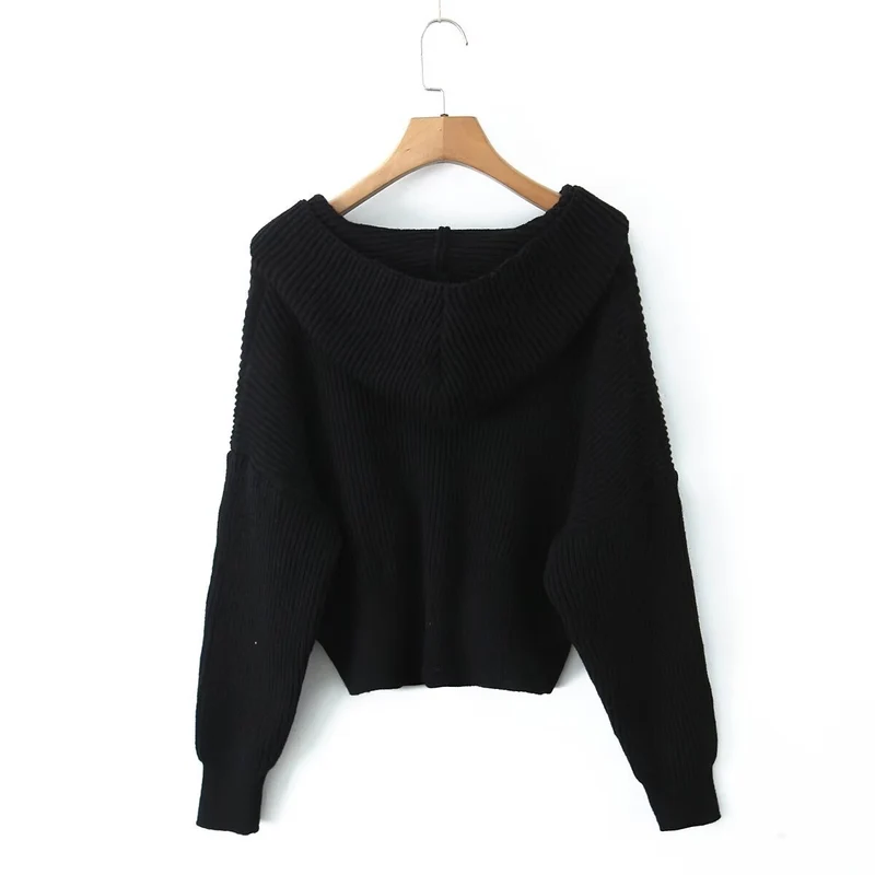 Damen Kurze Rippstrick-Cardigan mit weitem Kapuzenkragen und aufgesetzten Taschen Nord Taschen