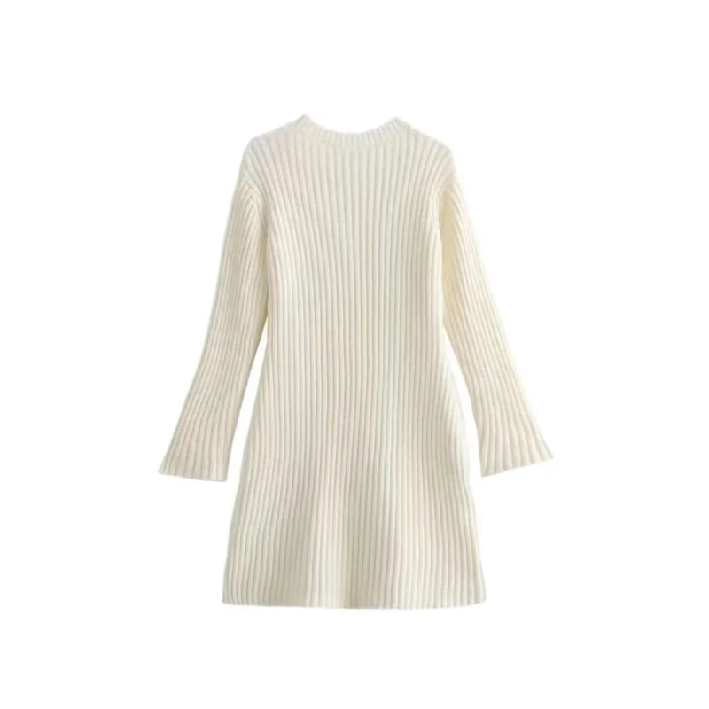 Damen Geripptes Strickkleid mit ausgestellter A‑Linie und weiten Manschetten Nord Taschen
