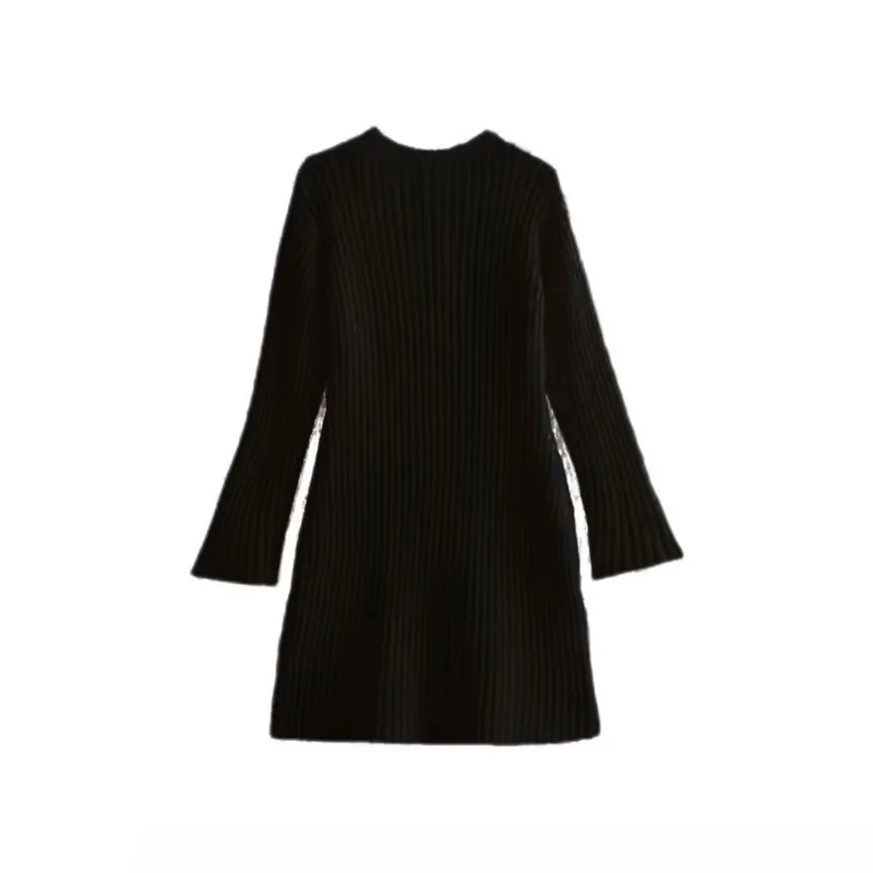 Damen Geripptes Strickkleid mit ausgestellter A‑Linie und weiten Manschetten Nord Taschen