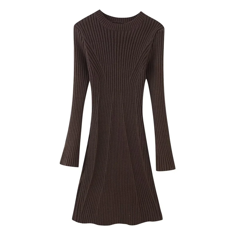 Damen Geripptes Strickkleid mit ausgestellter A‑Linie und weiten Manschetten Nord Taschen