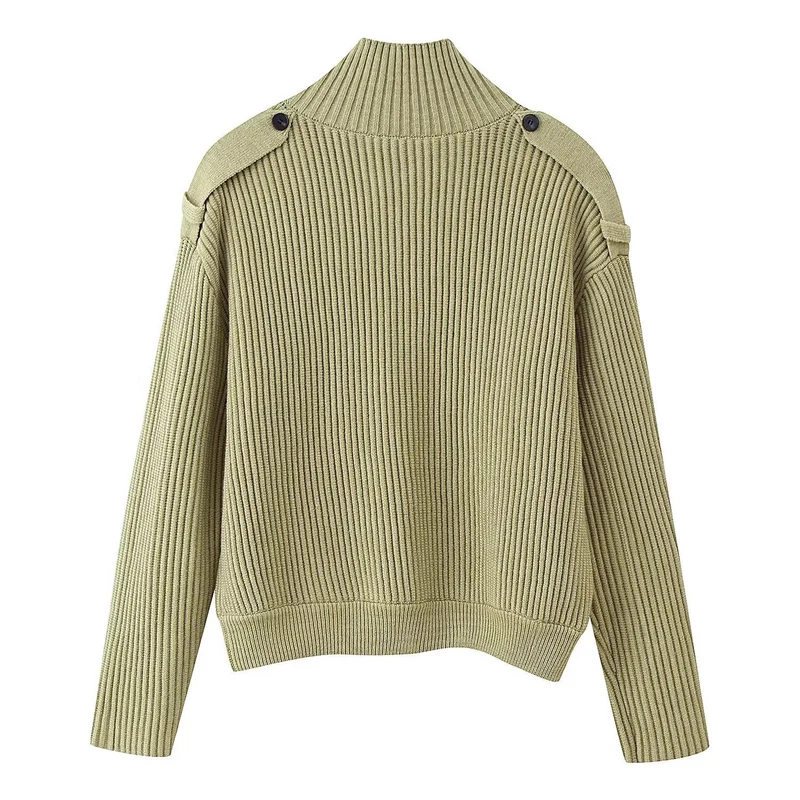 Damen Gerippter Strickcardigan mit hohem Stehkragen und Knopfblende Nord Taschen