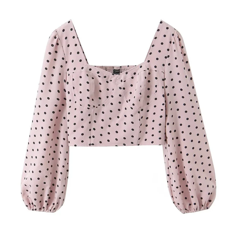 Damen Gepunktetes Bustier-Crop-Top mit Puffärmeln und Quadrat-Ausschnitt Nord Taschen