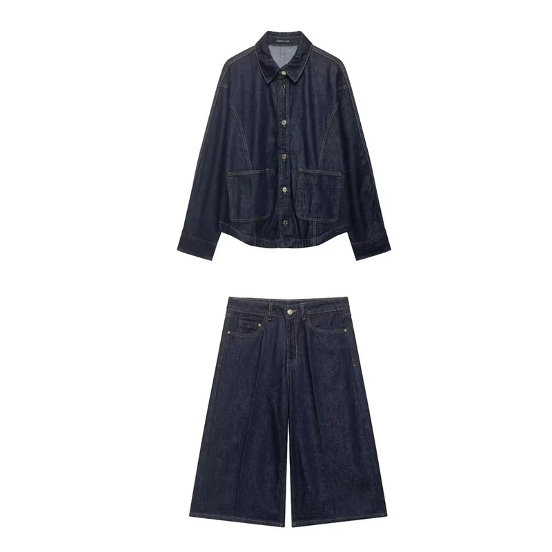 Damen Oversize-Denimjacke mit aufgesetzten Taschen und Ziernähten Nord Taschen