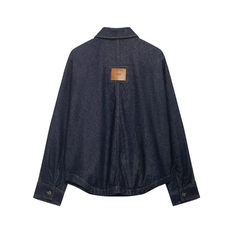 Damen Oversize-Denimjacke mit aufgesetzten Taschen und Ziernähten Nord Taschen