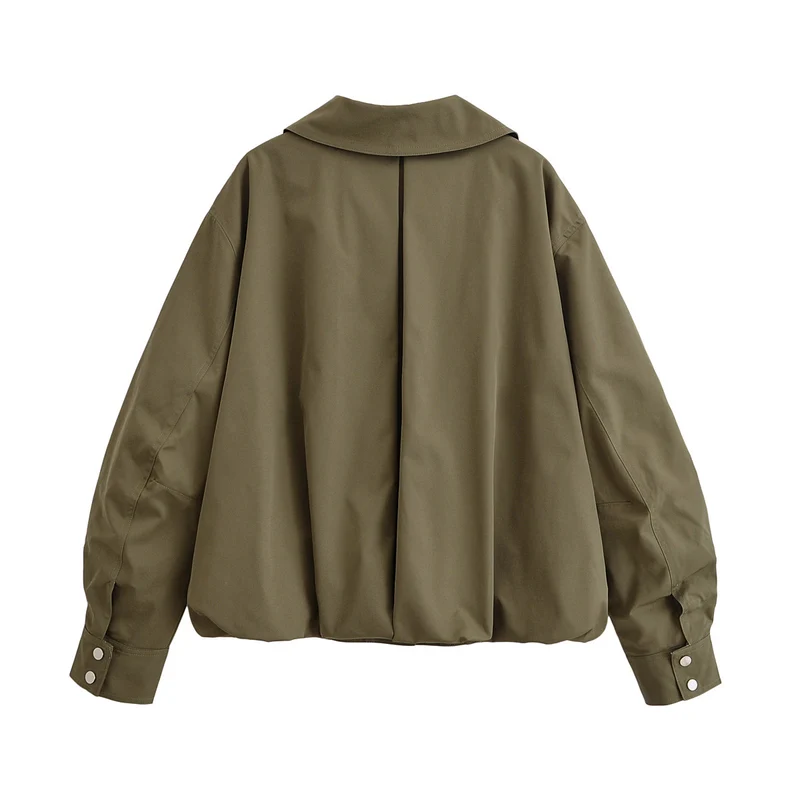 Damen Oversize-Bomberjacke mit Taillenriemen und Stehkragen Nord Taschen