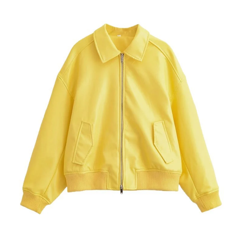 Damen Oversize-Bomberjacke mit Hemdkragen, verdecktem Reißverschluss und breiten Rippenbündchen Nord Taschen