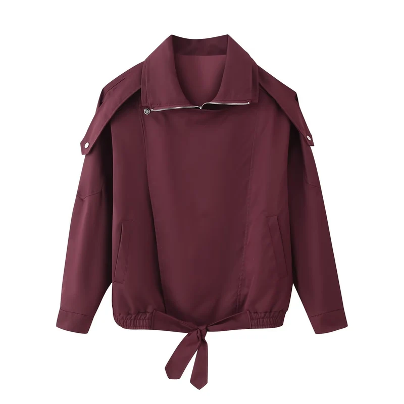 Damen Oversize-Bomberjacke mit asymmetrischer Blendenfront, Stehkragen und Tunnelzugsaum Nord Taschen