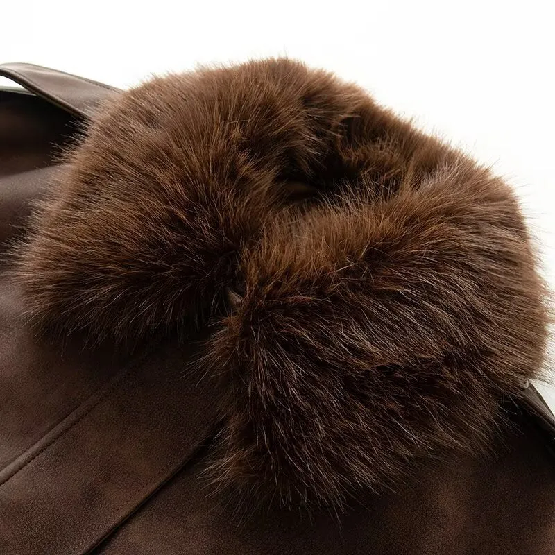 Damen Oversize-Bomberjacke aus Wildlederoptik mit abnehmbarem Fellkragen Nord Taschen