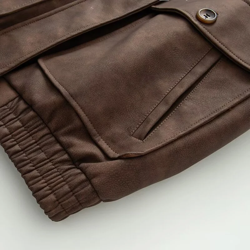 Damen Oversize-Bomberjacke aus Wildlederoptik mit abnehmbarem Fellkragen Nord Taschen