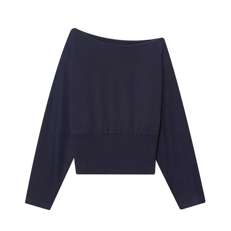 Damen Off-Shoulder Cropped Sweatshirt mit weitem Boot-Ausschnitt und Taillenbund Nord Taschen