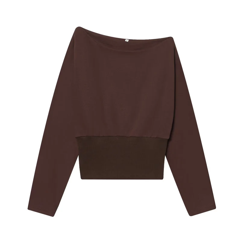 Damen Off-Shoulder Cropped Sweatshirt mit weitem Boot-Ausschnitt und Taillenbund Nord Taschen