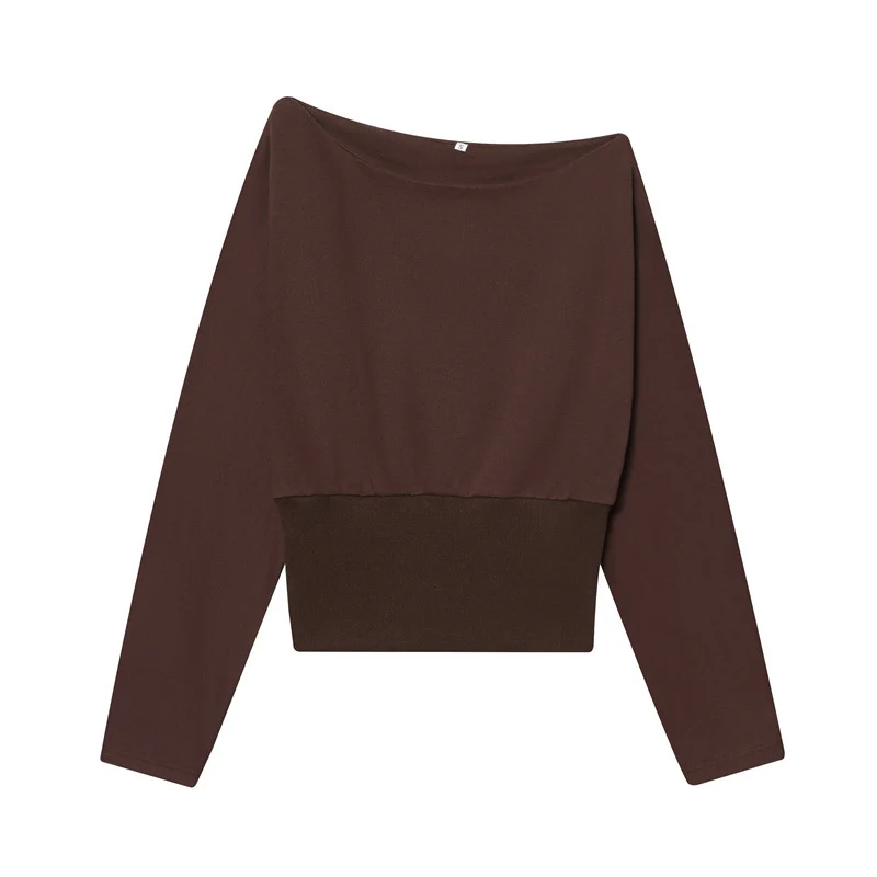 Damen Off-Shoulder Cropped Sweatshirt mit weitem Boot-Ausschnitt und Taillenbund Nord Taschen