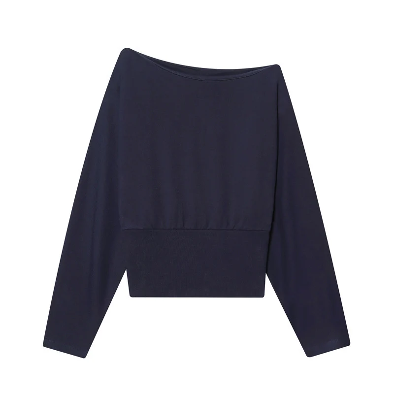 Damen Off-Shoulder Cropped Sweatshirt mit weitem Boot-Ausschnitt und Taillenbund Nord Taschen