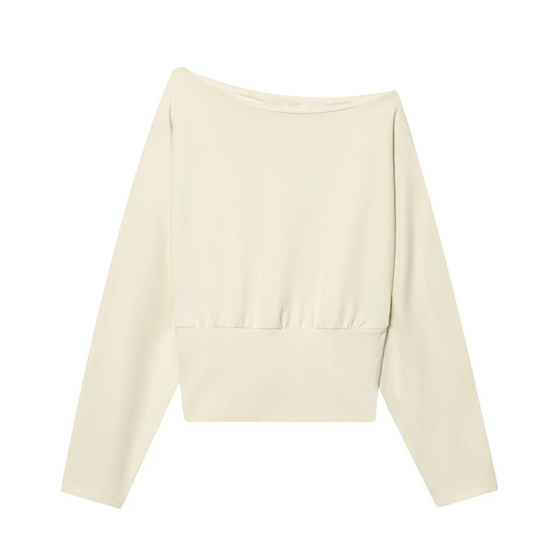 Damen Off-Shoulder Cropped Sweatshirt mit weitem Boot-Ausschnitt und Taillenbund Nord Taschen
