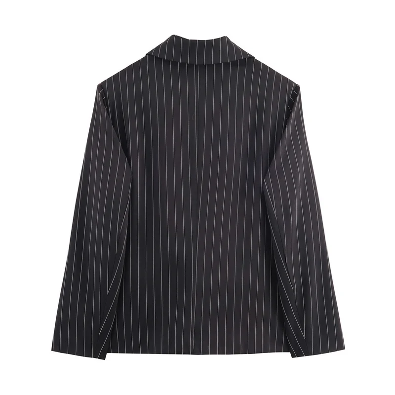Damen Nadelstreifen-Blazer mit weitem Revers, Ein-Knopfverschluss und Pattentaschen Nord Taschen
